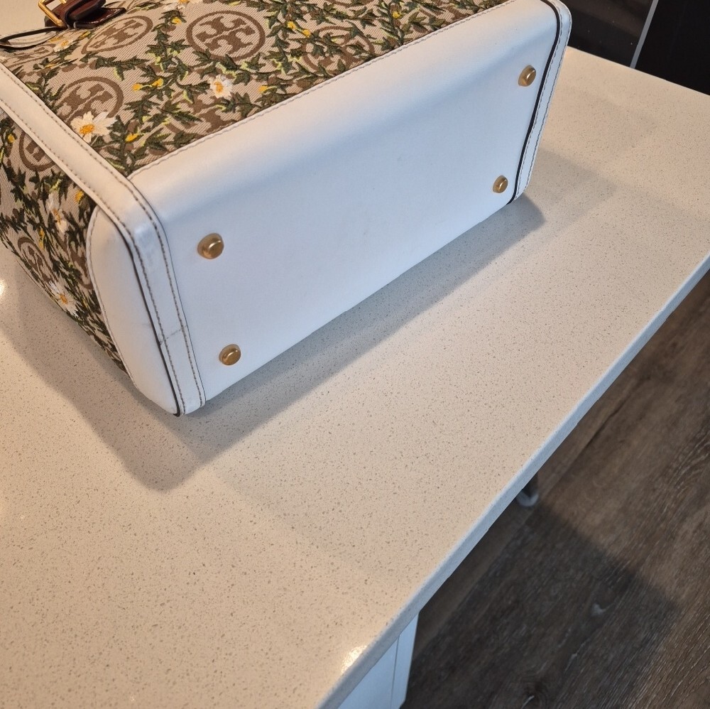 Tory Burch "T" monogram daisie and goldfinch brocade satchel - EUC - Picture 2 of 9